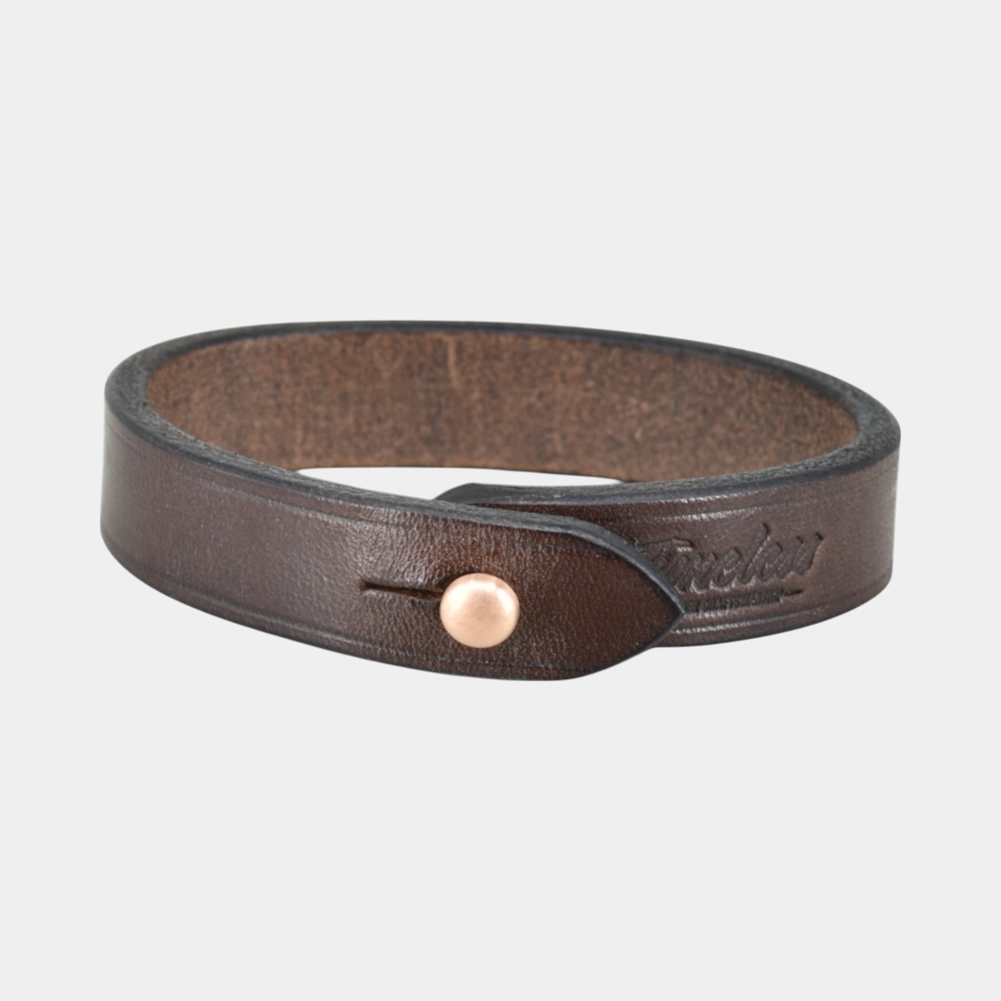 Dunkelbraunes Lederarmband mit Verschluss aus Bronze