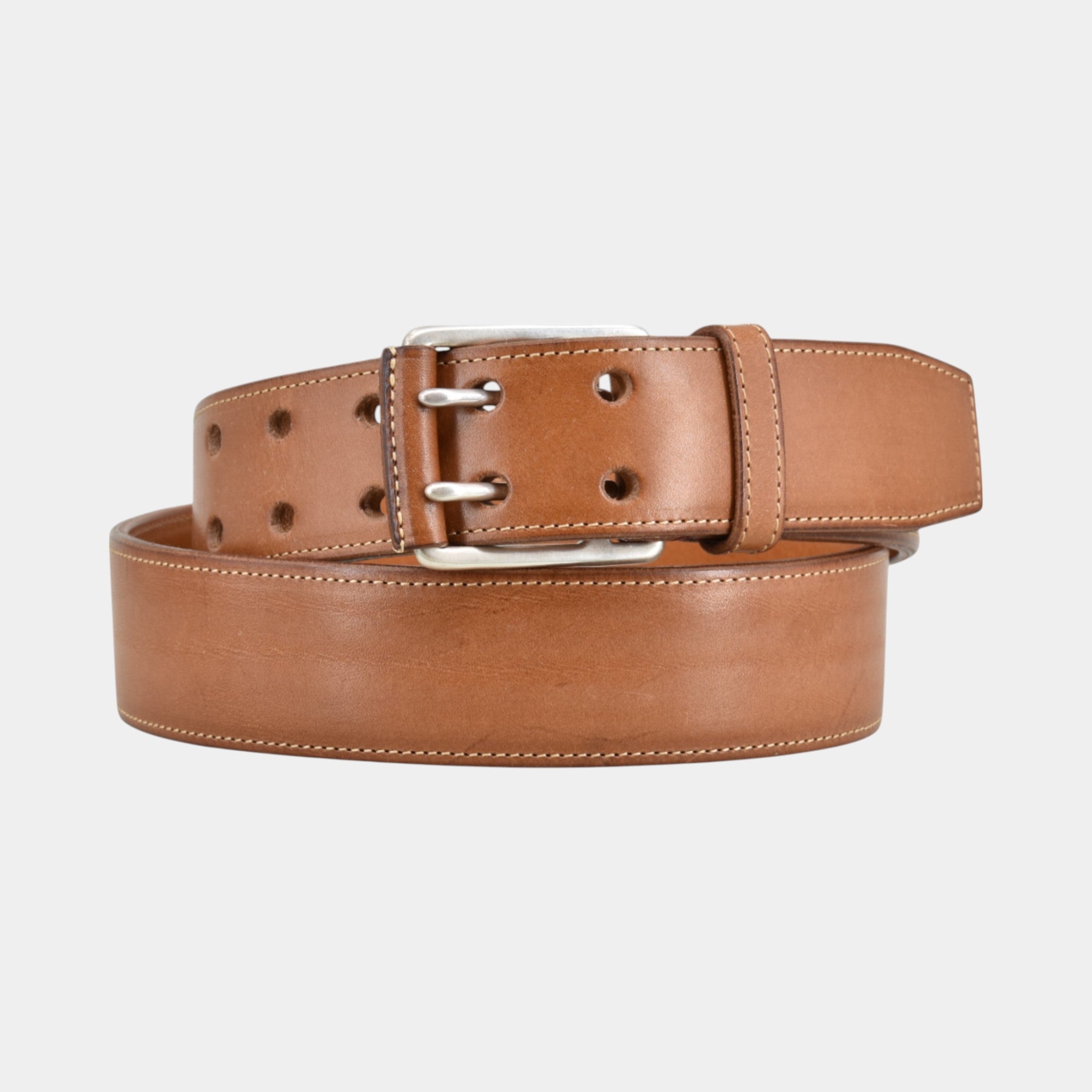 Luxus Gürtel für Herren mit Schnalle aus 925er Sterling Silber, Lederfarbe cognac