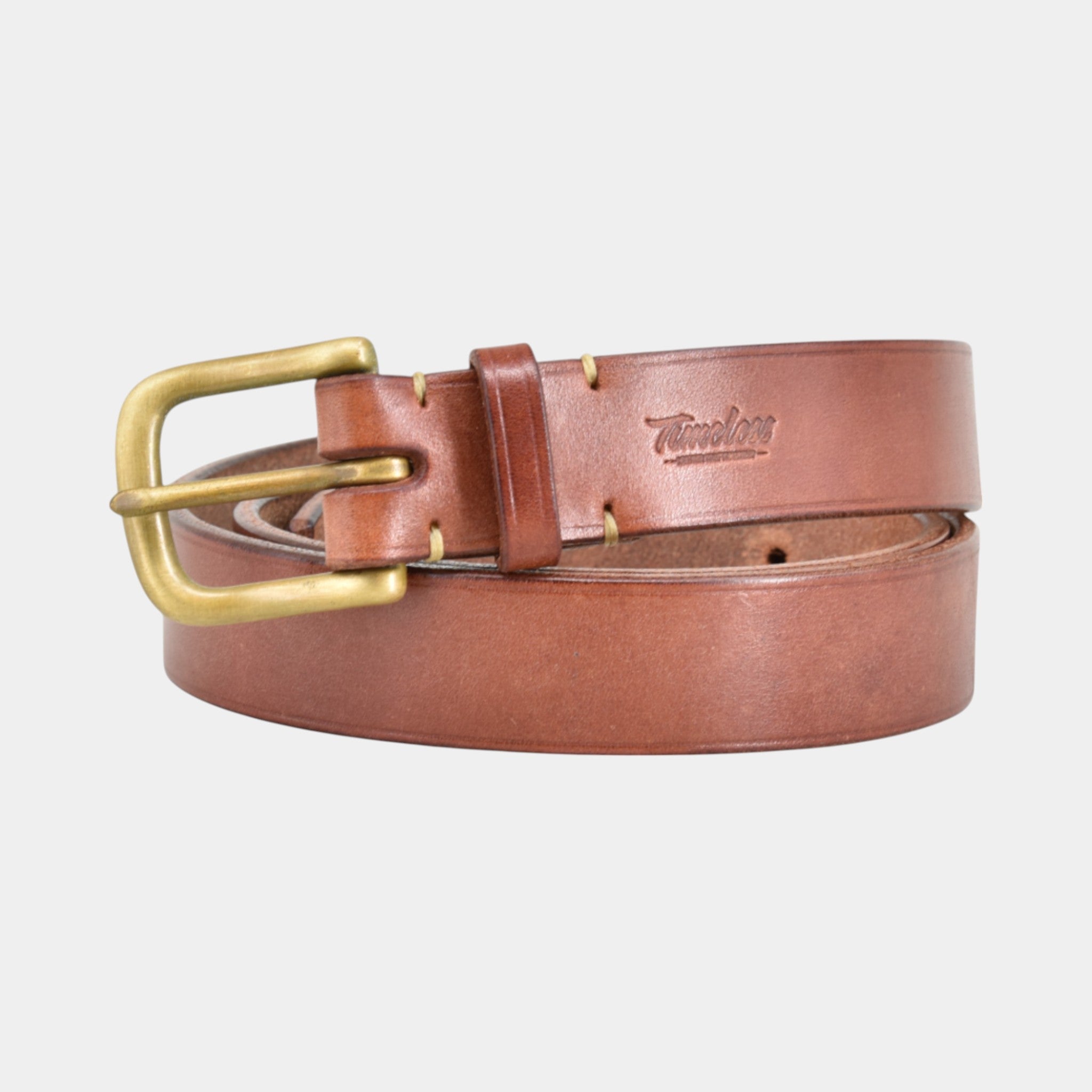 Von Hand genähter Ledergürtel mit einer Messing Schnalle in der Farbe Cognac und einer breite von 3cm