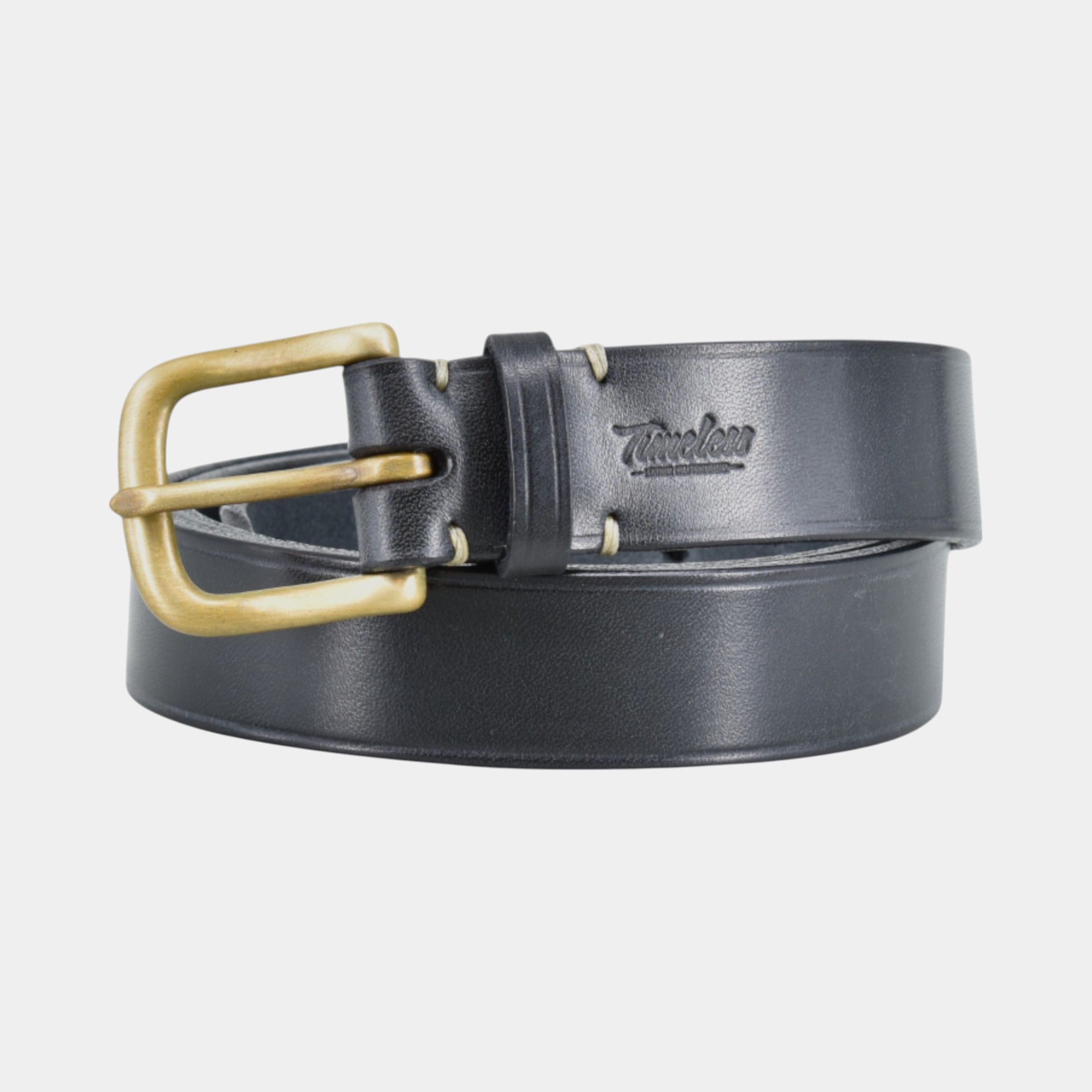 Handgenähter Ledergürtel in schwarz mit Messing Schnalle und einer Breite von 3cm
