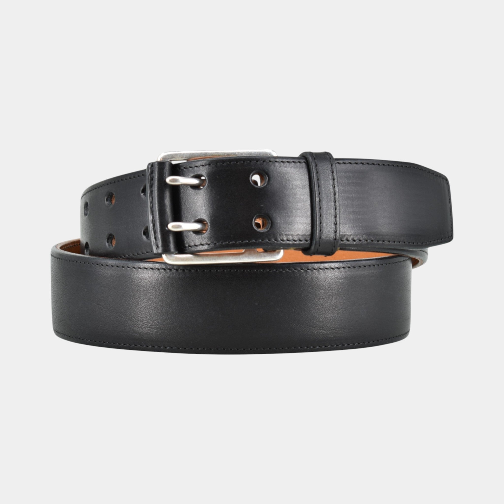 Luxus Herren Gürtel mit Schnalle aus Sterling Silber 925 Lederfarbe schwarz