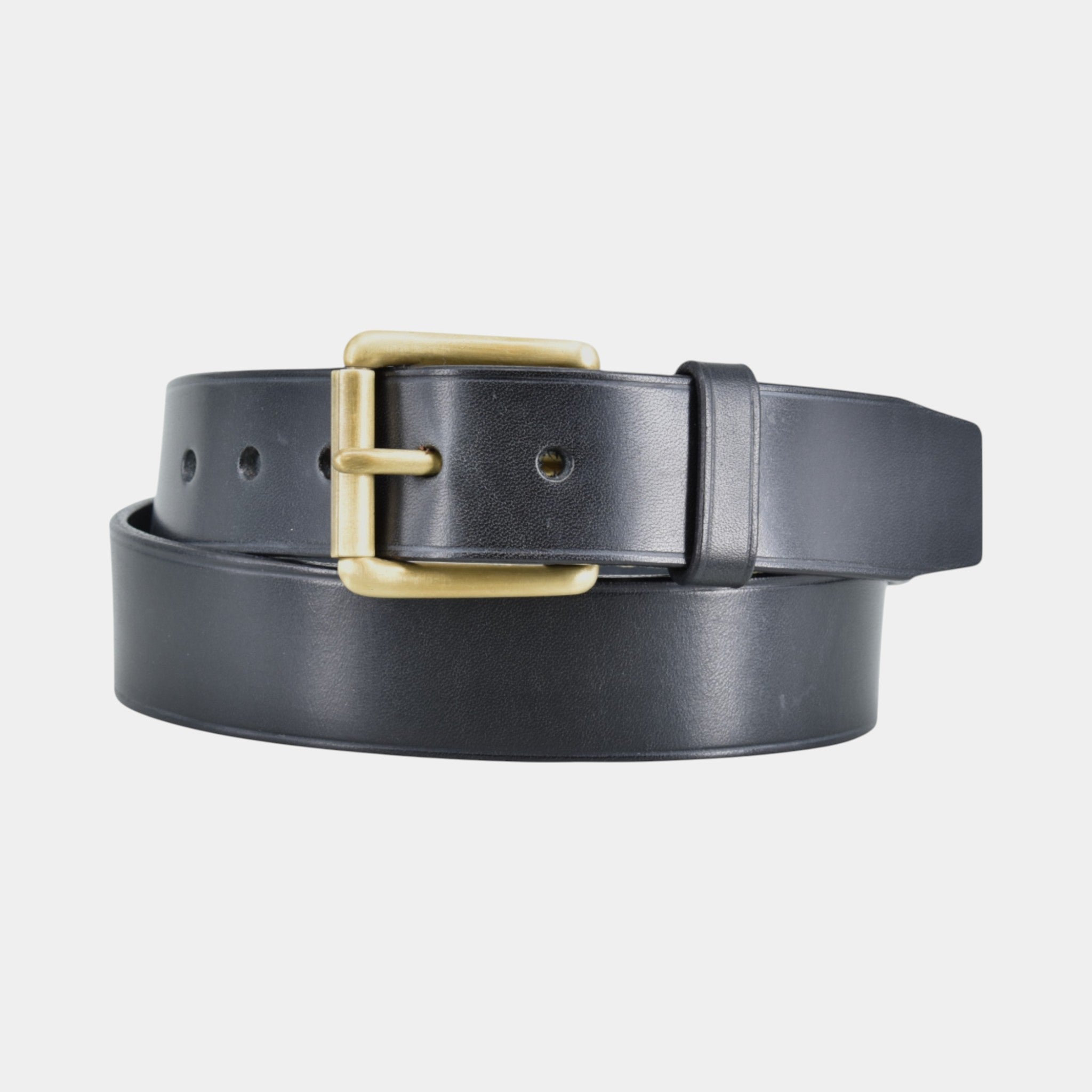 Schwarzer Ledergürtel für Herren mit Messingschnalle 4cm breit