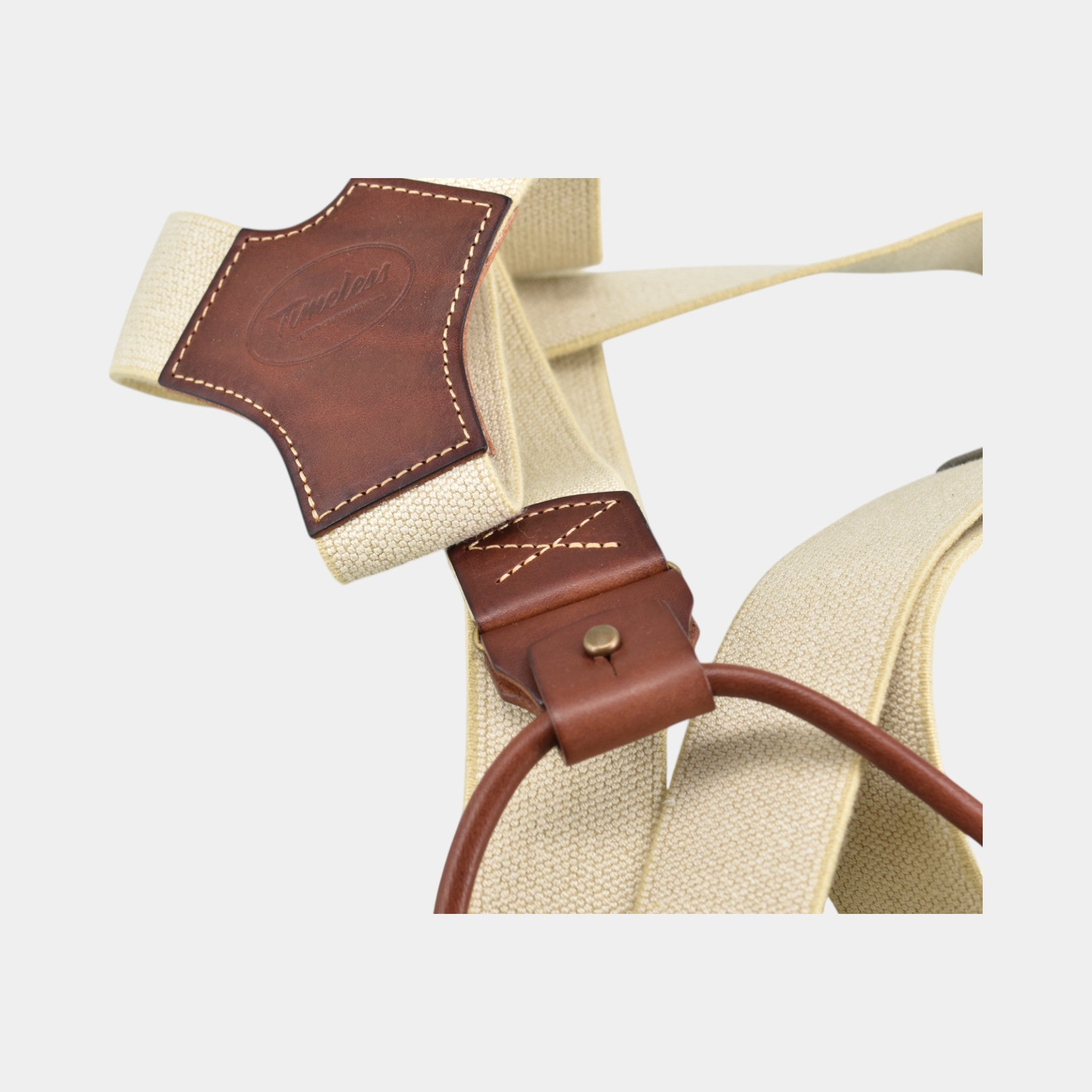 Vintage Hosenträger mit weißem Band und braunem Leder