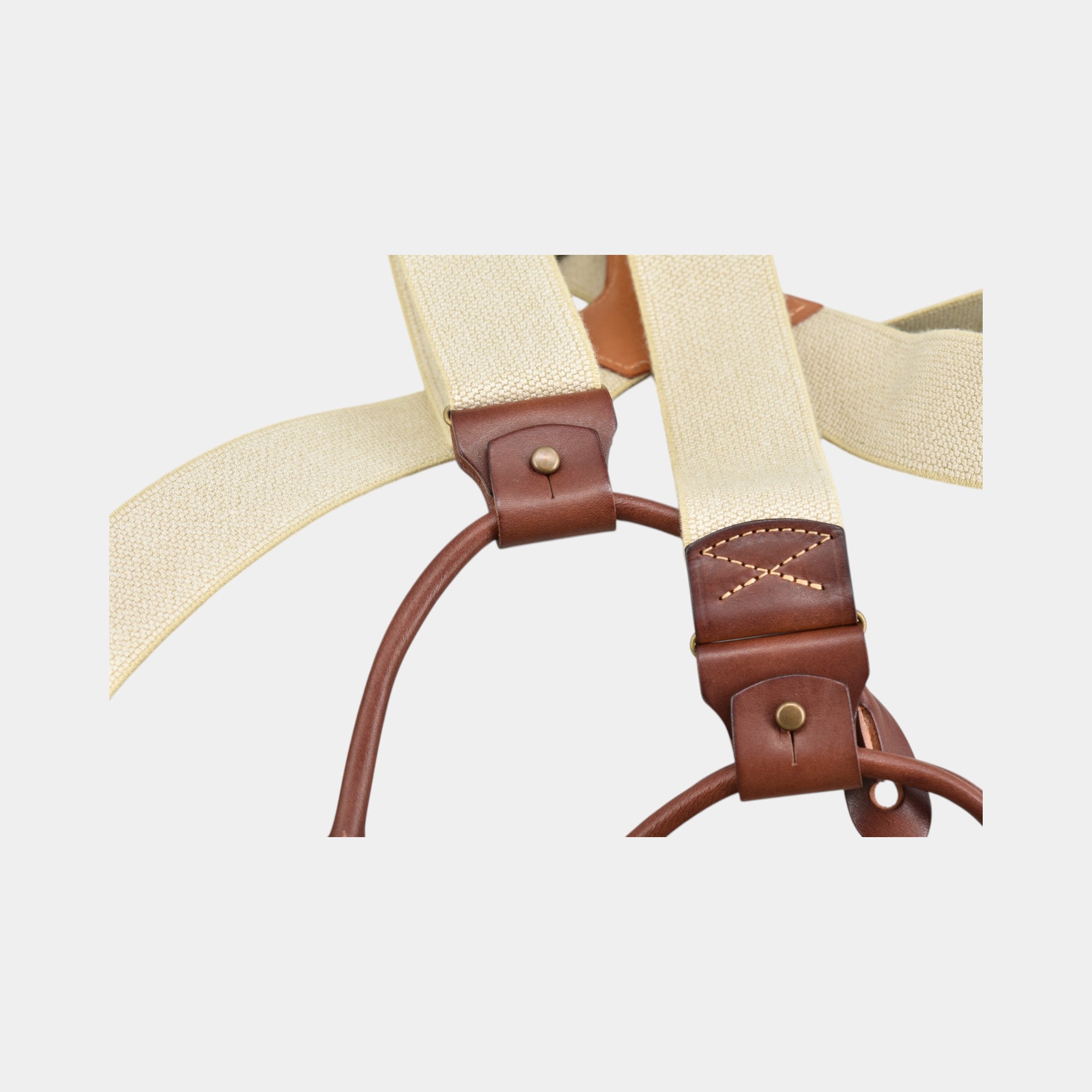 Vintage Hosenträger mit weißem Band und braunem Leder