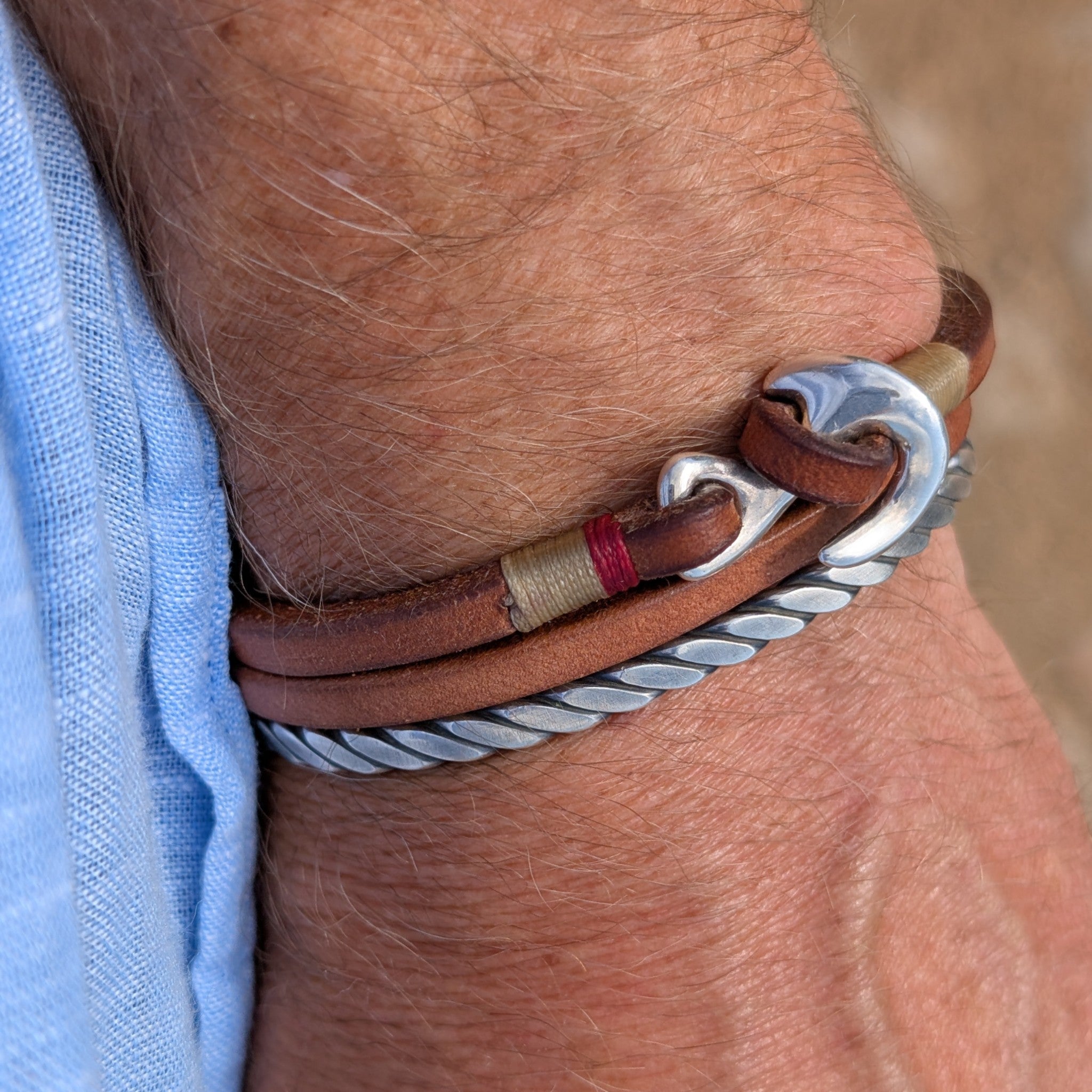 Wickelarmband für herren mit silberverschluss
