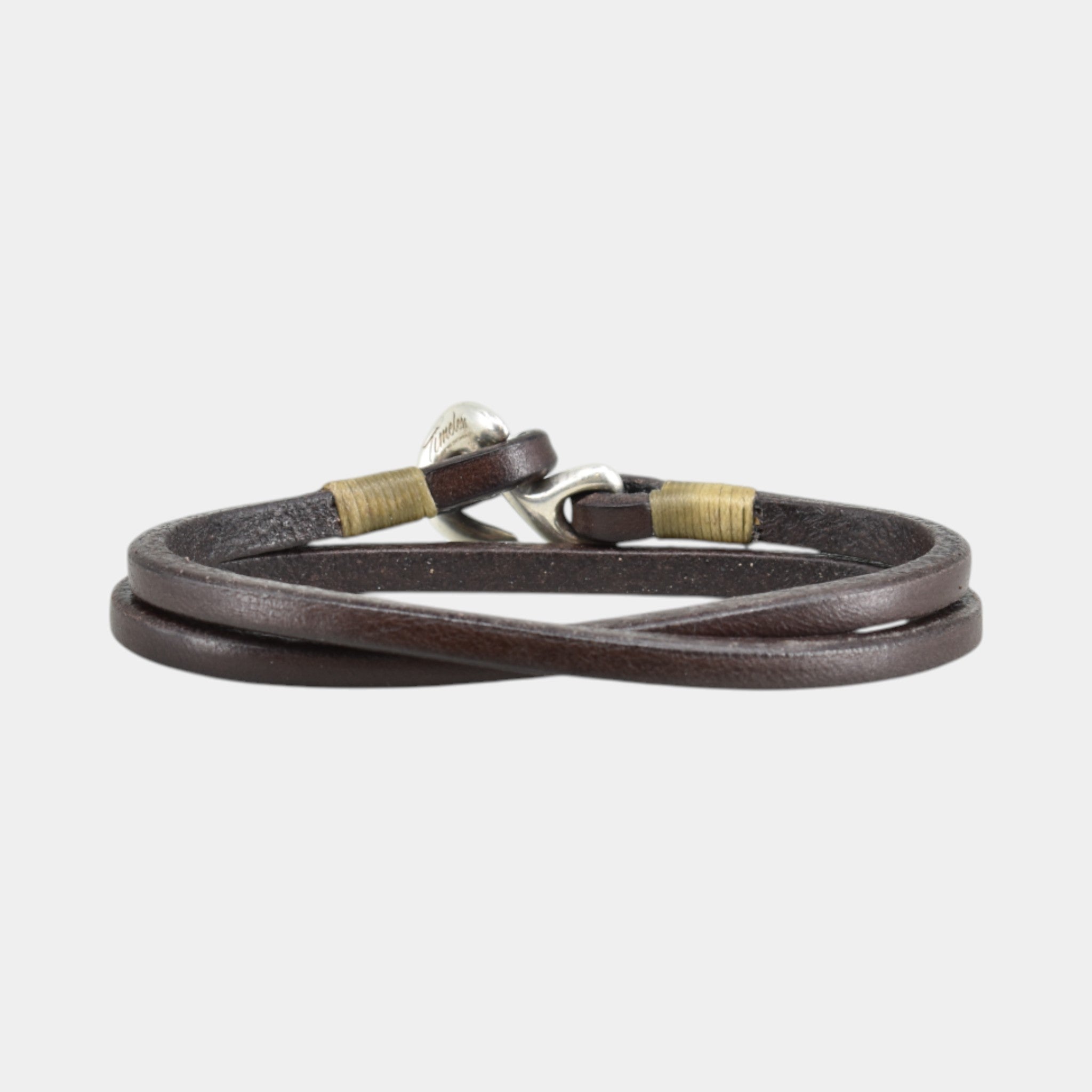 Wickelarmband aus braunem Leder mit Verschluss as Silber