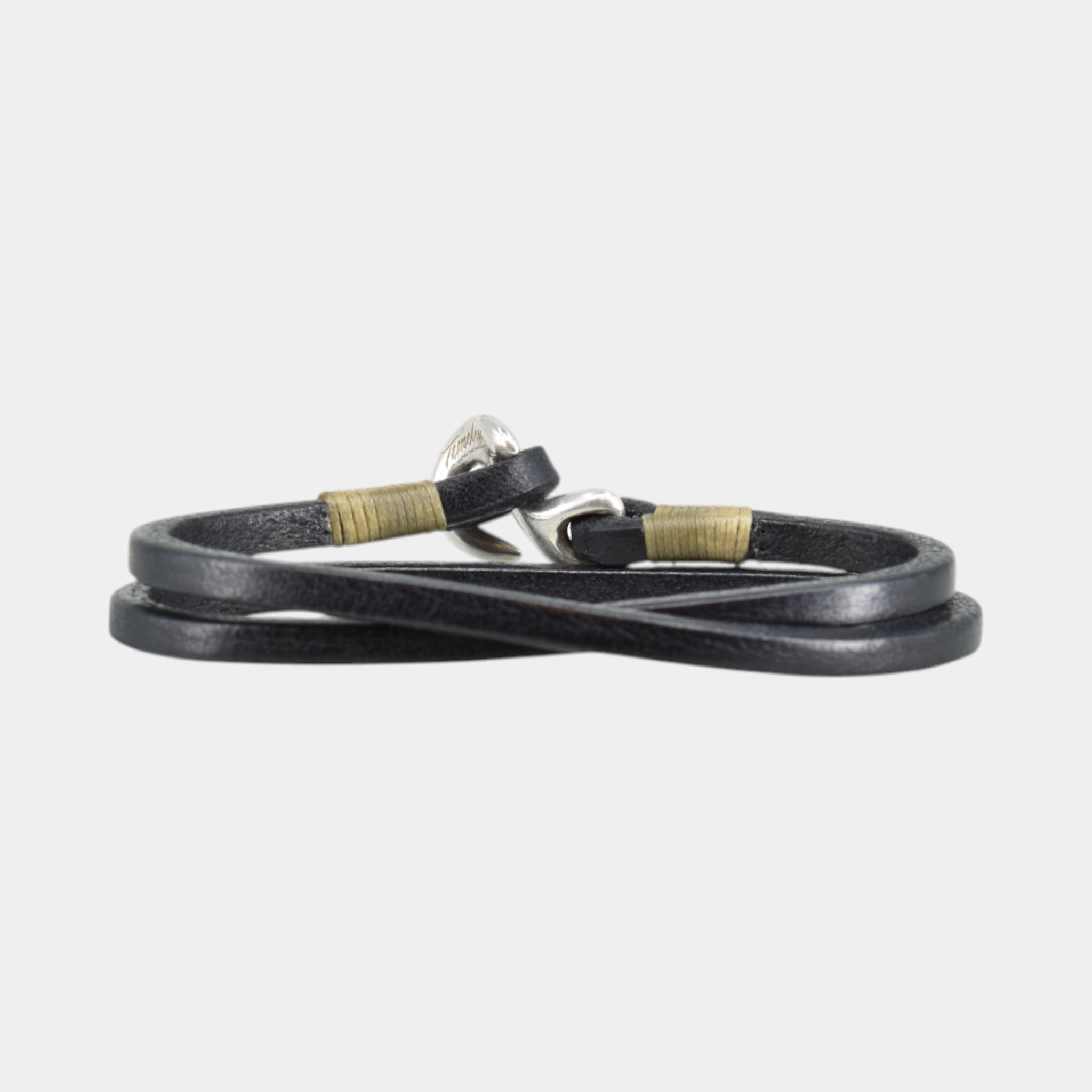 Wickelarmband aus schwarzem Leder mit echt silber Verschluss